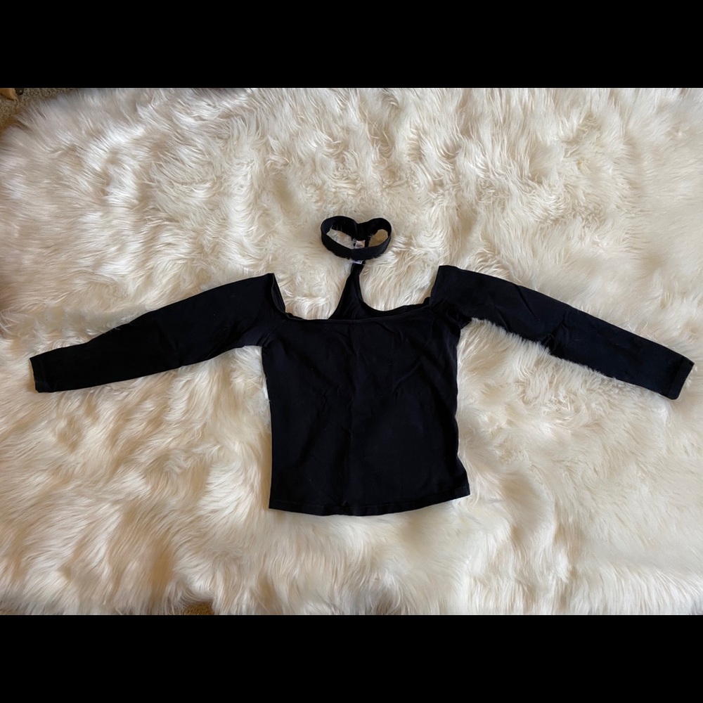 Black cop top 3/4 length sleeve off shoulder top